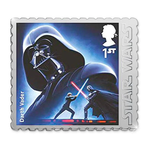Die versilberte Replik des offiziellen „Star Wars Darth Vader“ Briefmarken von England